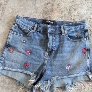 Express Women's Denim Shorts with Colorful Embroidery Size 8